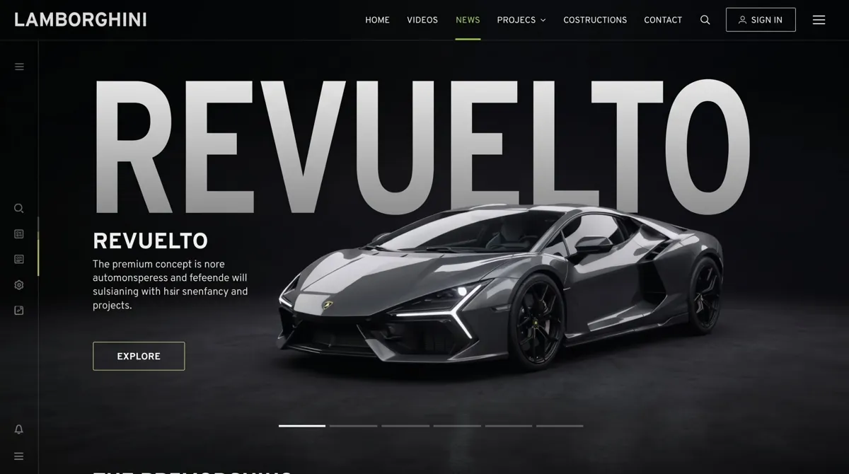 Revuelto: Automotivo · Landing page